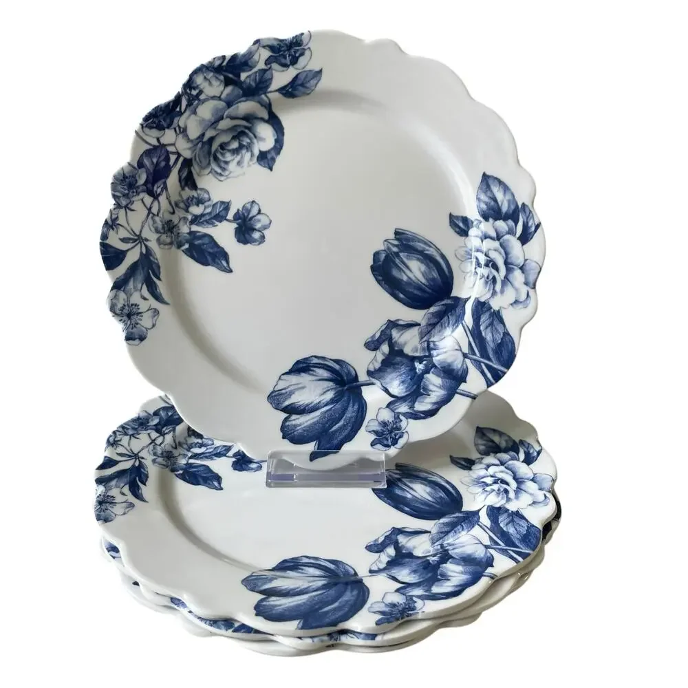 Rachel Ashwell Farmhouse Blue Floral Melamine Salad Plates 9in Set of 4 NEW